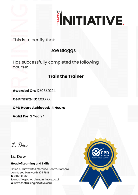 Train the Trainer Certificate Example